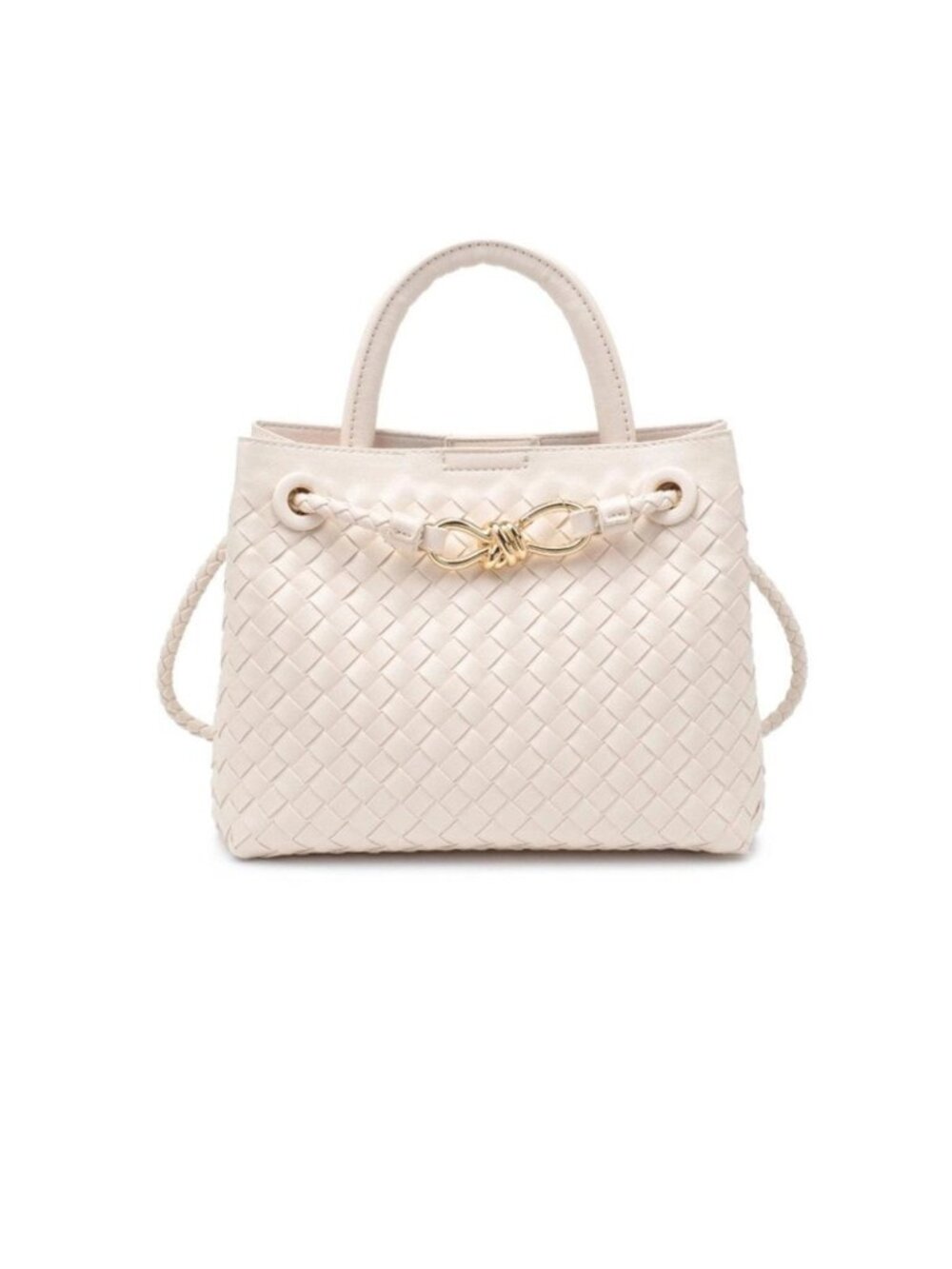 Ivory Blakely Woven Vegan Leather Crossbody Bag NWT Gold Hardware Top Handle